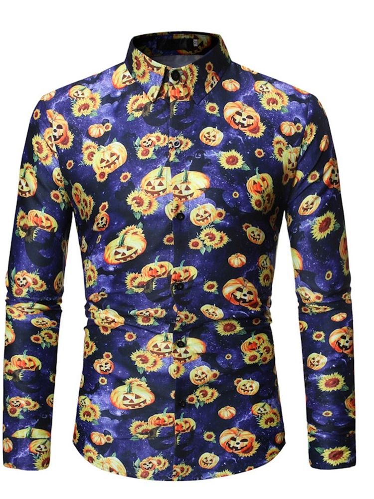 Blommig Casual Lapel Slimmad Skjorta För Män Halloween Kostym