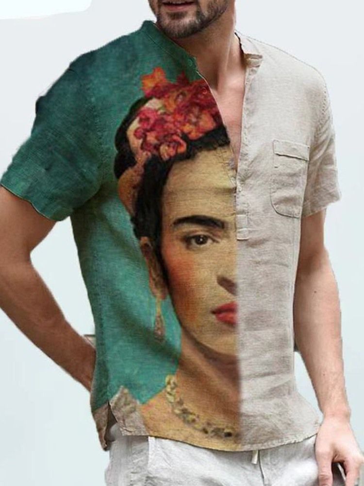 Blommig Casual Pocket Slim Sommarskjorta För Män