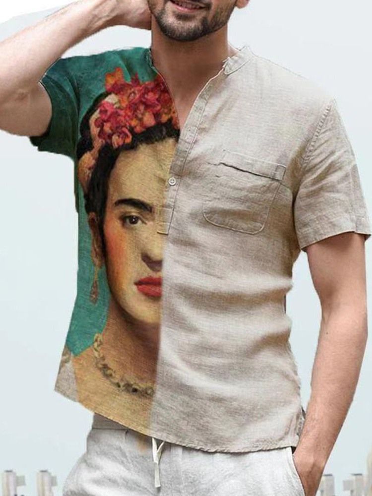 Blommig Casual Pocket Slim Sommarskjorta För Män