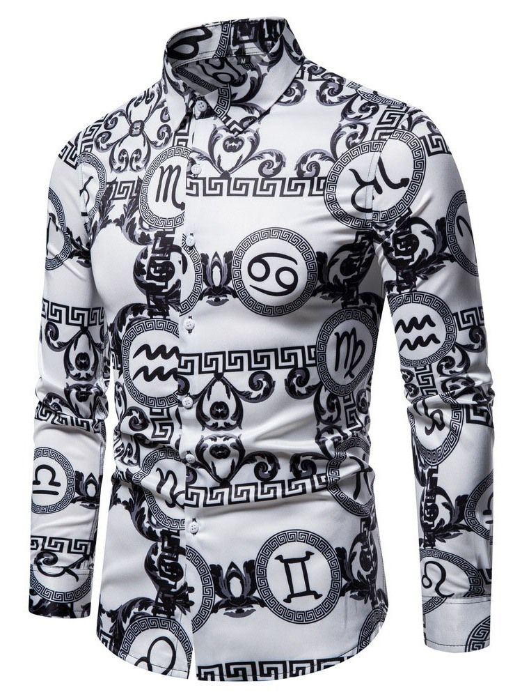 Blommig Casual Print Enkelknäppt Vårskjorta För Män