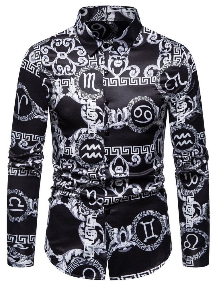 Blommig Casual Print Enkelknäppt Vårskjorta För Män