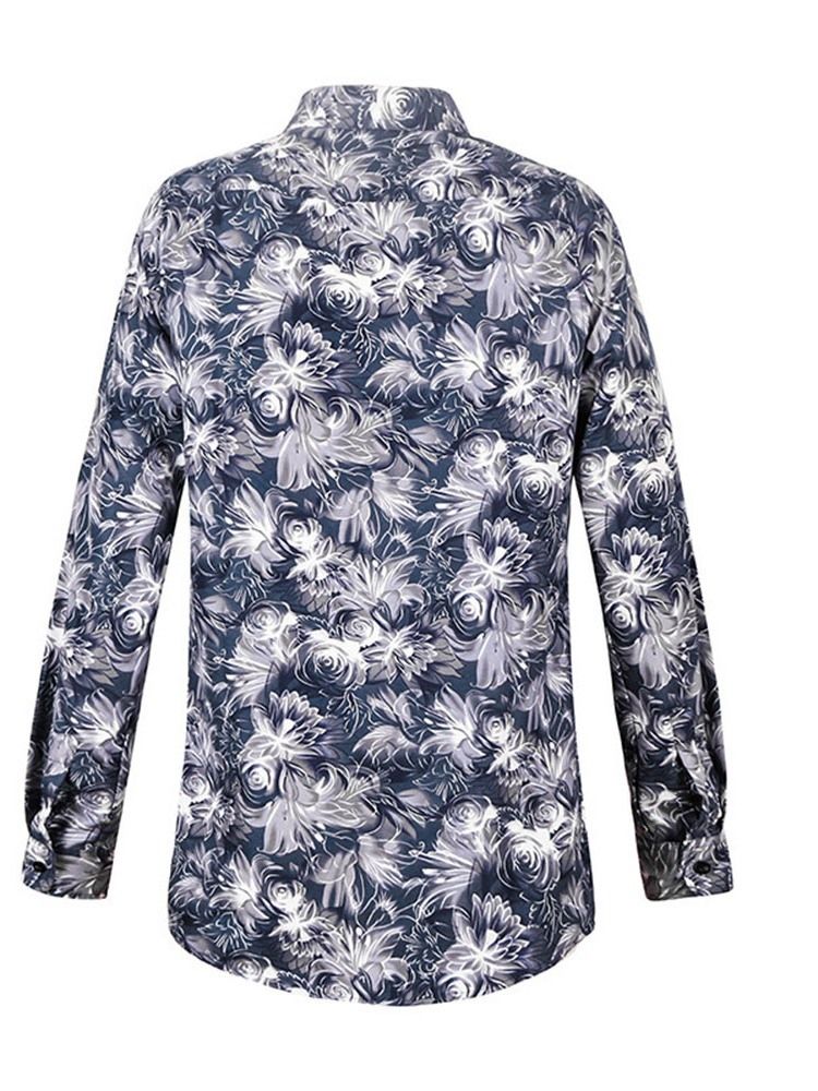 Blommig Lapel Casual Enkelknäppt Herrskjorta