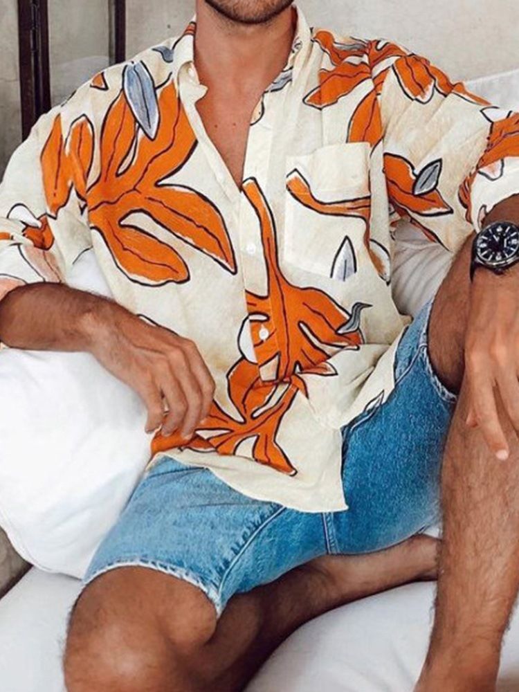 Blommig Lapel Casual Lös Enkelknäppt Skjorta