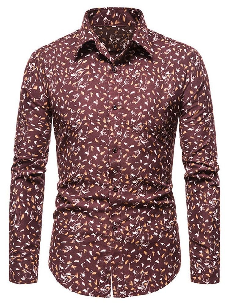 Blommig Lapel Casual Slim Enkelknäppt Skjorta