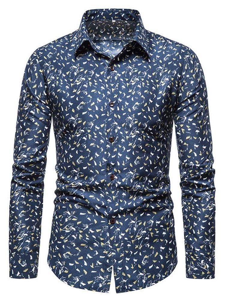 Blommig Lapel Casual Slim Enkelknäppt Skjorta