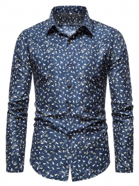 Blommig Lapel Casual Slim Enkelknäppt Skjorta