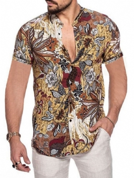 Blommig Lapel Casual Slim Sommarskjorta För Män