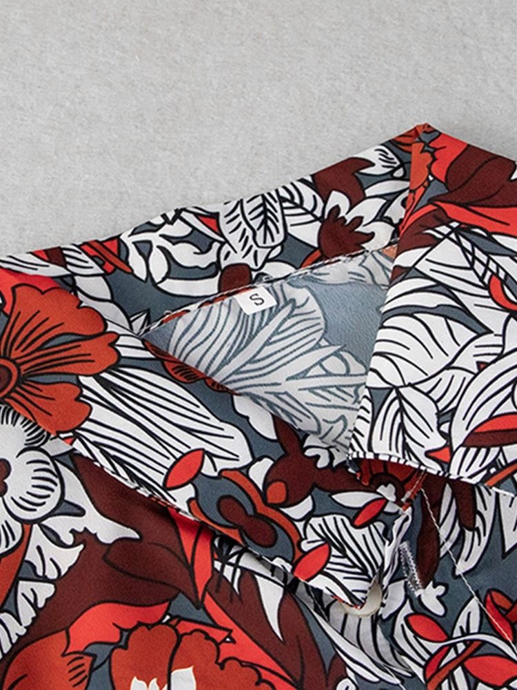 Blommig Lapel Enkelknäppt Herrskjorta