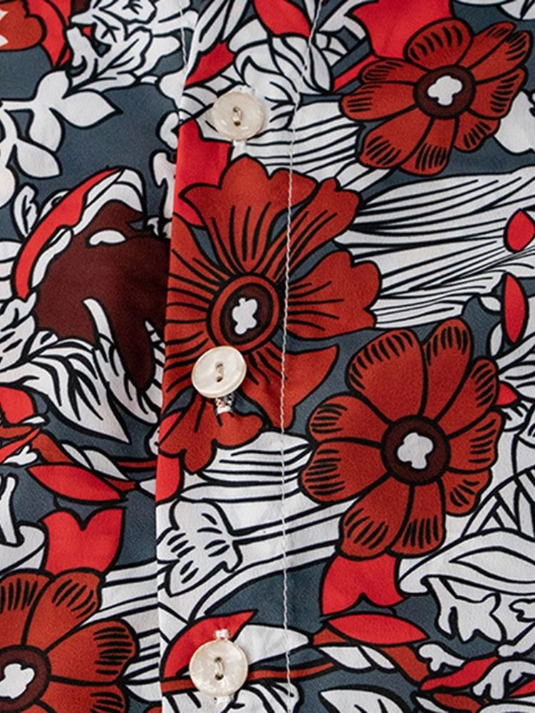 Blommig Lapel Enkelknäppt Herrskjorta