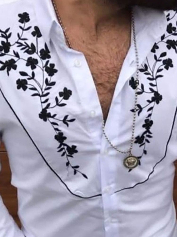Blommig Lapel Slim Enkelknäppt Casual Shirt
