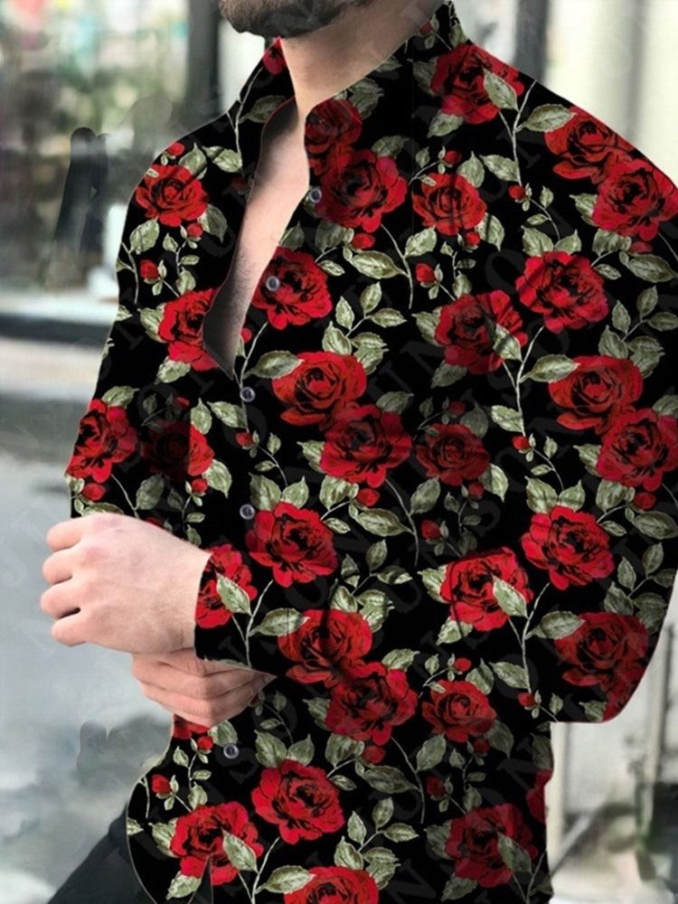 Blommig Modeknapp Sommar Enkelknäppt Skjorta