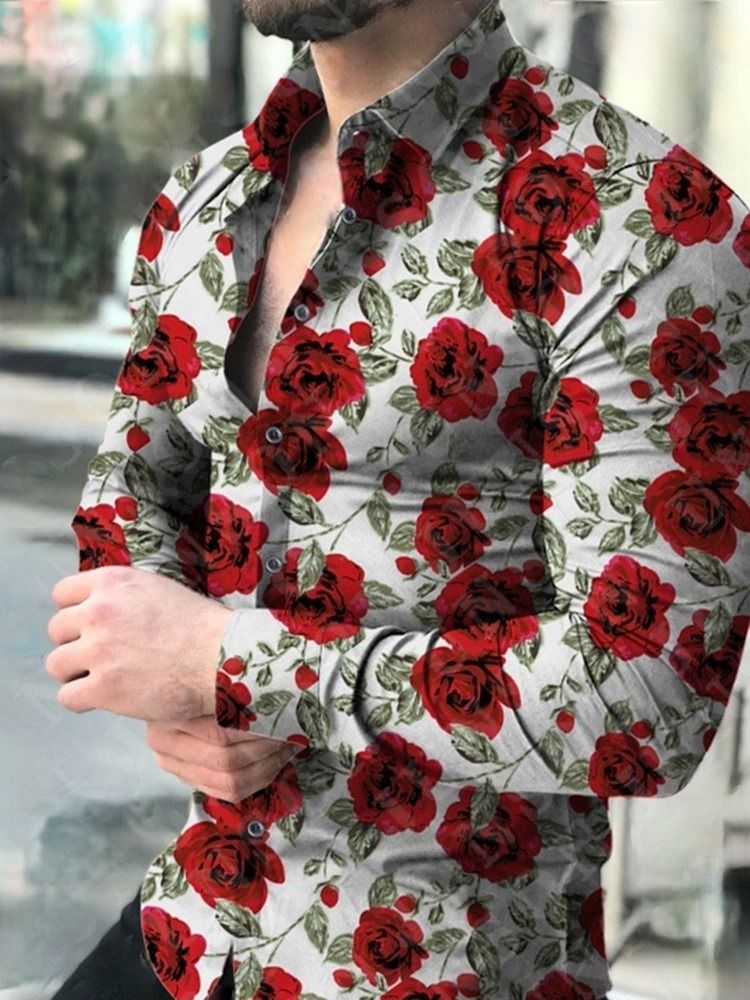 Blommig Modeknapp Sommar Enkelknäppt Skjorta