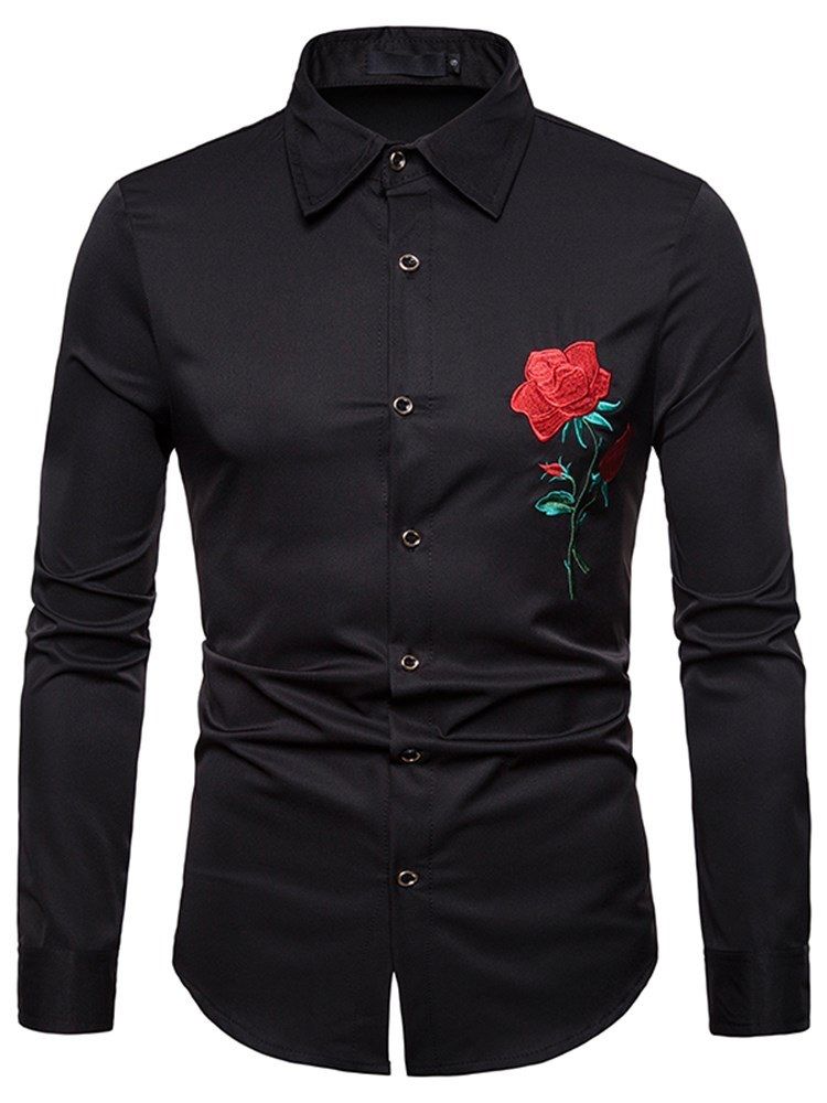 Blommig Tryckt Slim Button Up Lapel Mäns Casual Klänning Shirts