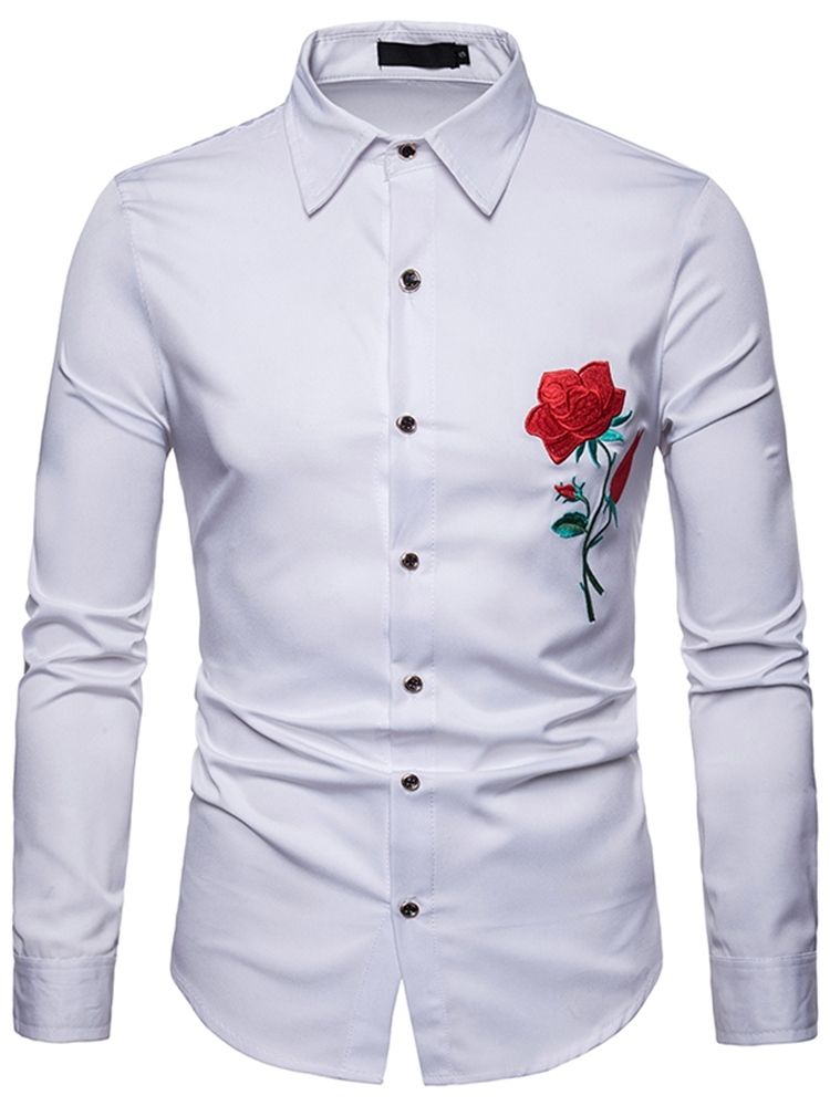 Blommig Tryckt Slim Button Up Lapel Mäns Casual Klänning Shirts