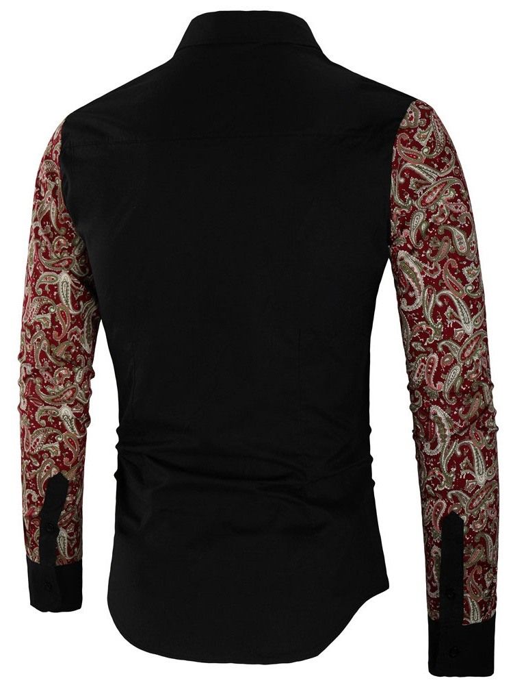Blommigt Patchwork Lapel Slim Fall Skjorta För Kvinnor