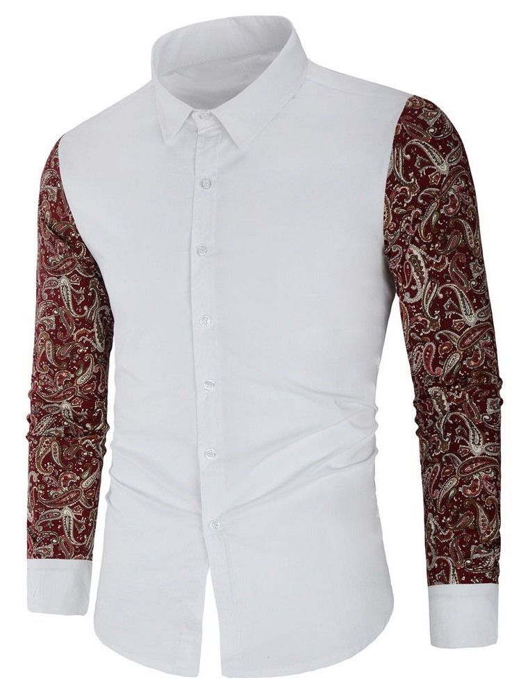 Blommigt Patchwork Lapel Slim Fall Skjorta För Kvinnor