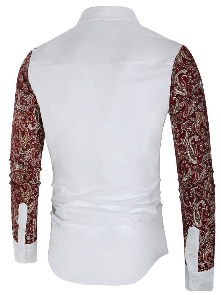 Blommigt Patchwork Lapel Slim Fall Skjorta För Kvinnor