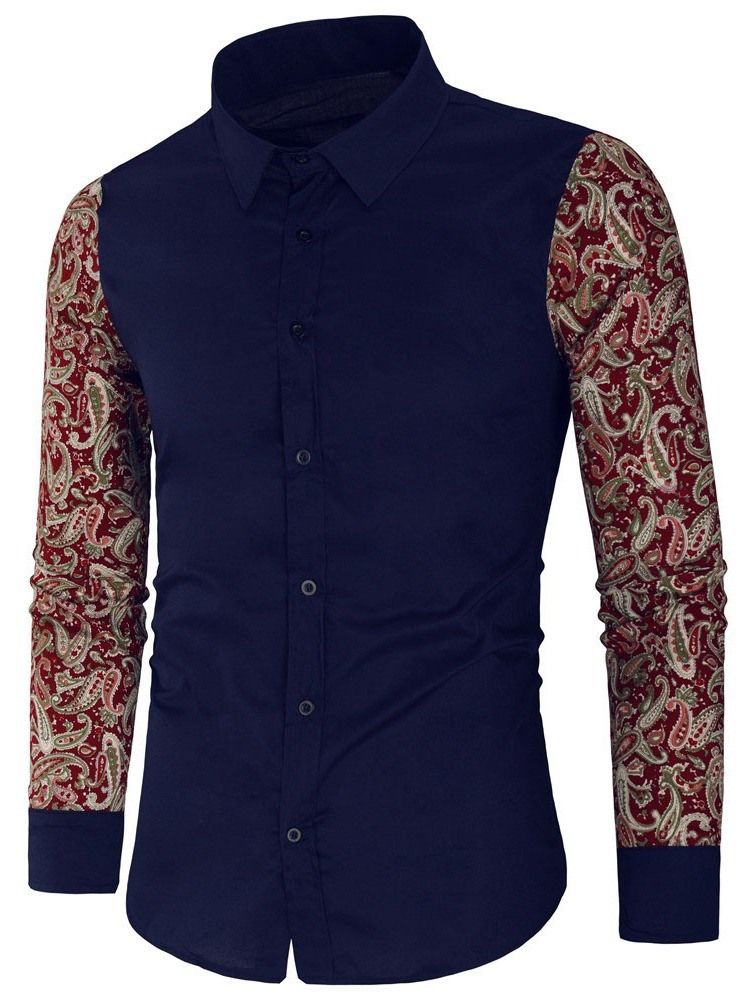 Blommigt Patchwork Lapel Slim Fall Skjorta För Kvinnor