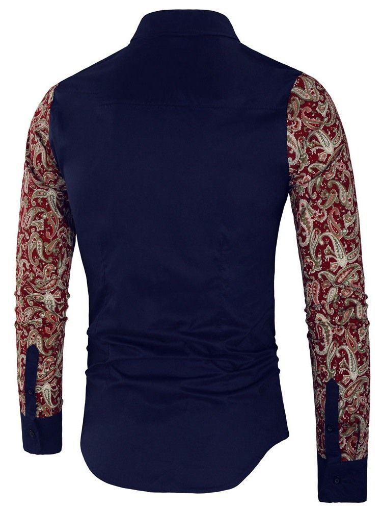Blommigt Patchwork Lapel Slim Fall Skjorta För Kvinnor