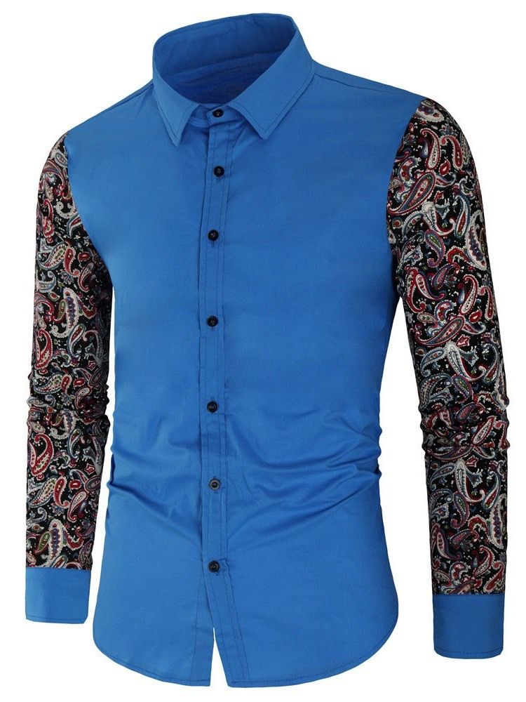 Blommigt Patchwork Lapel Slim Fall Skjorta För Kvinnor
