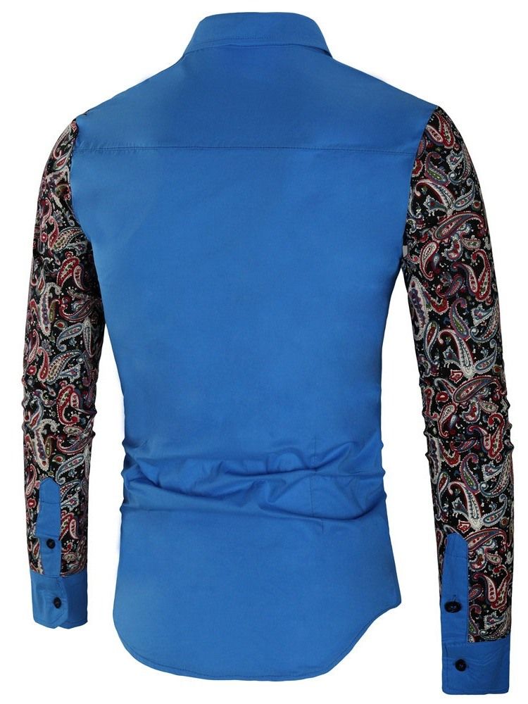 Blommigt Patchwork Lapel Slim Fall Skjorta För Kvinnor