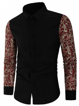 Blommigt Patchwork Lapel Slim Fall Skjorta För Kvinnor