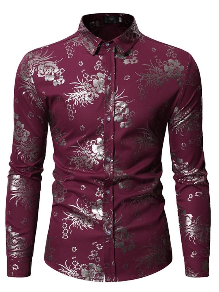 Blommönster Lapel Enkelknäppt Herrskjorta