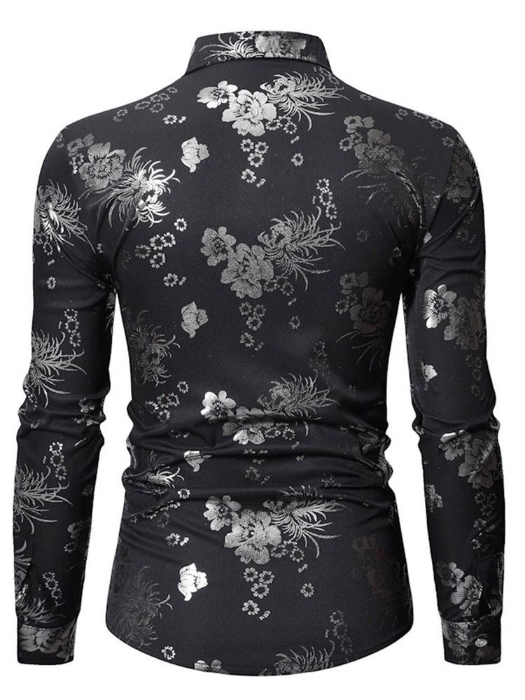 Blommönster Lapel Enkelknäppt Herrskjorta