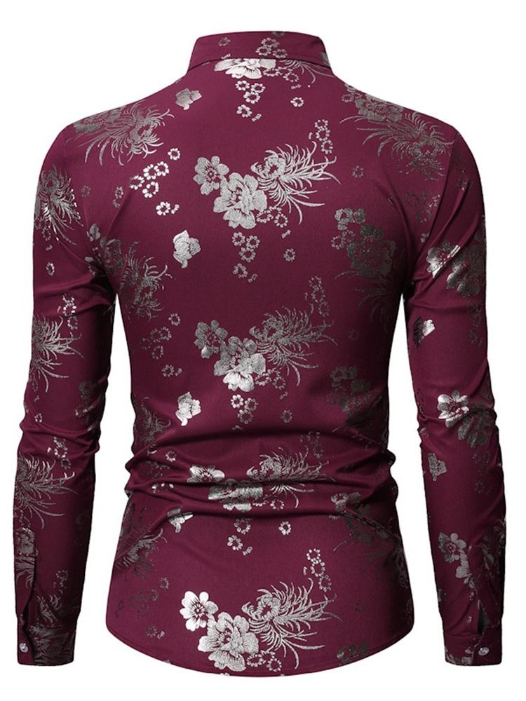 Blommönster Lapel Enkelknäppt Herrskjorta
