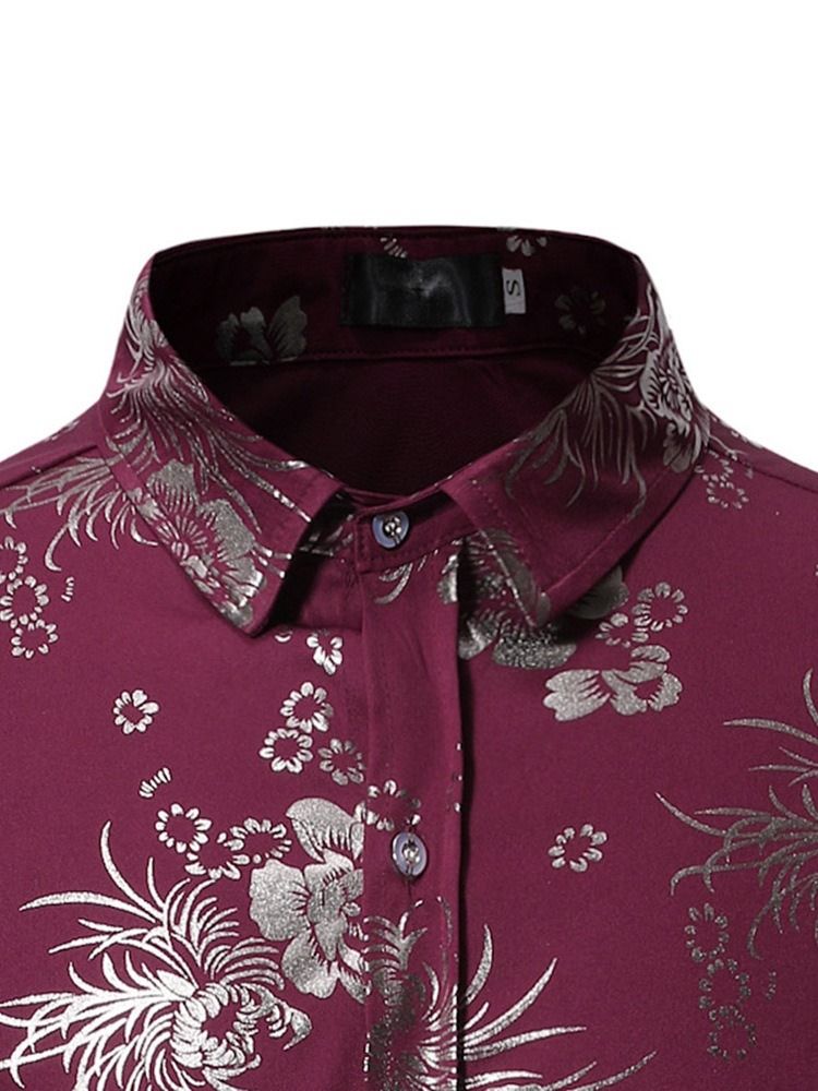 Blommönster Lapel Enkelknäppt Herrskjorta