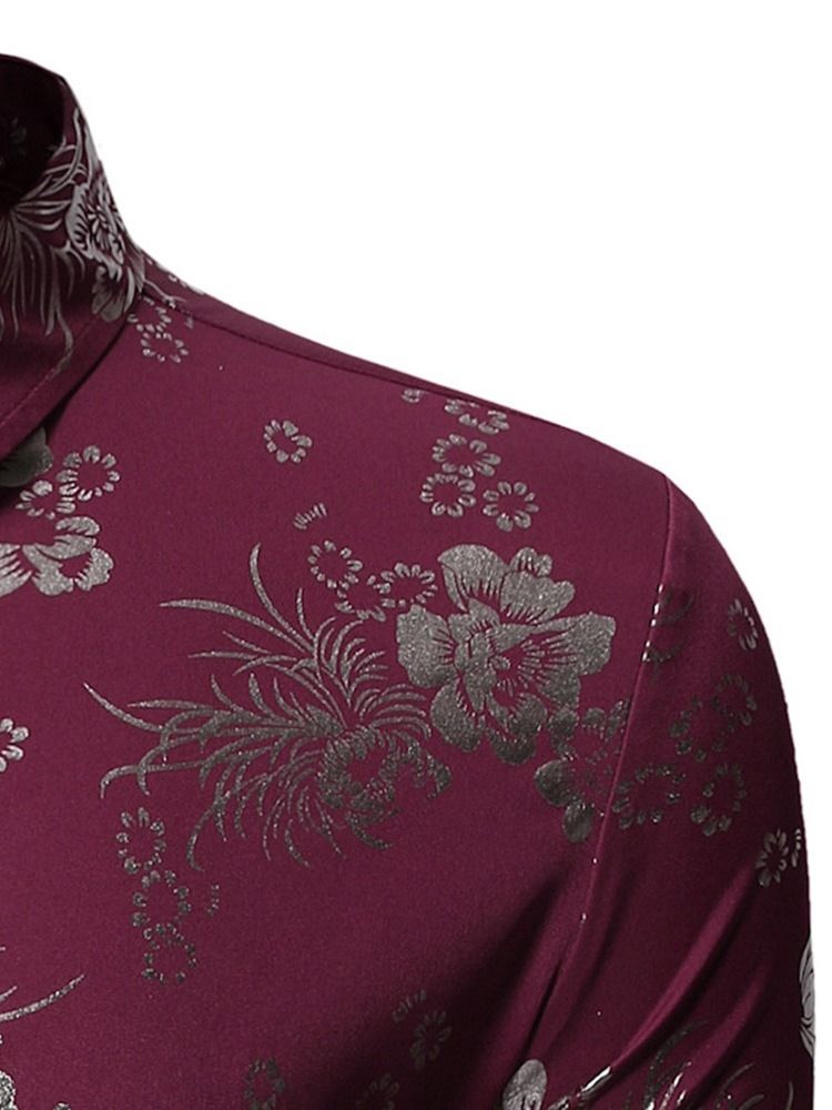 Blommönster Lapel Enkelknäppt Herrskjorta