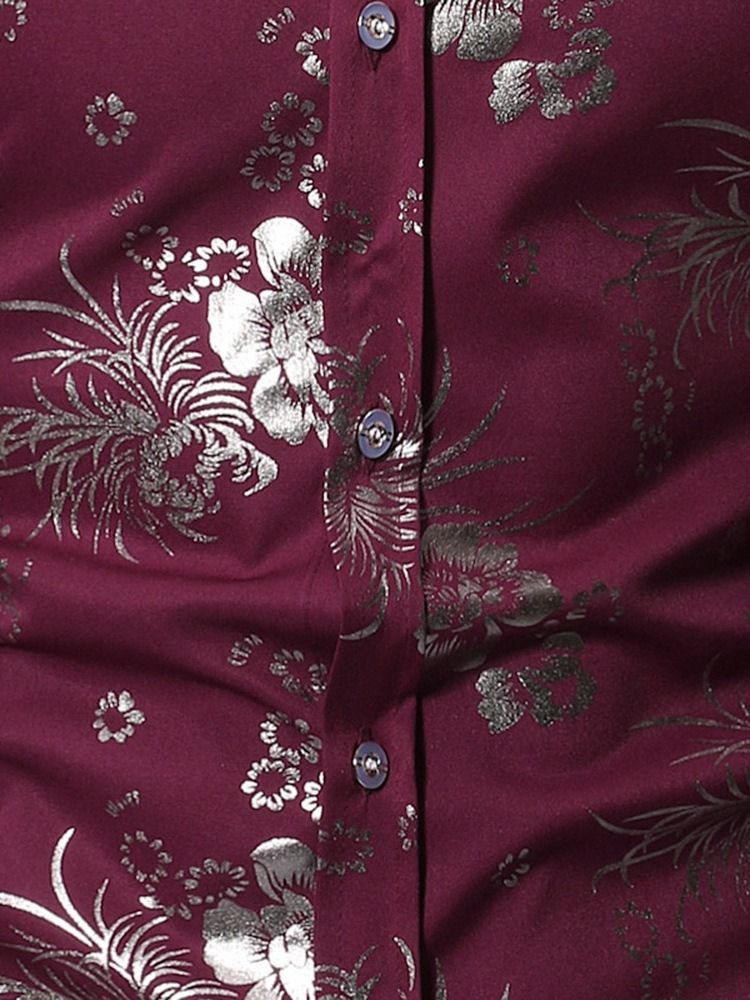 Blommönster Lapel Enkelknäppt Herrskjorta