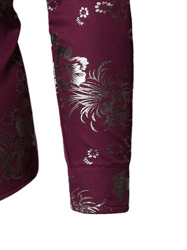 Blommönster Lapel Enkelknäppt Herrskjorta