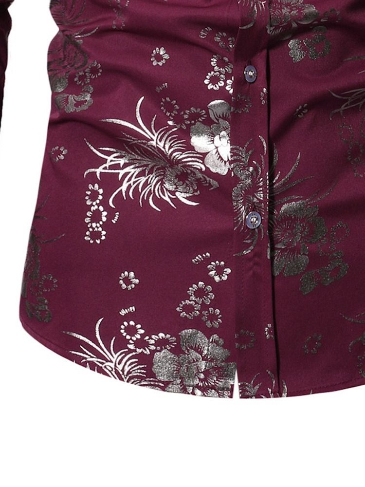 Blommönster Lapel Enkelknäppt Herrskjorta