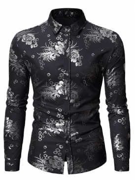 Blommönster Lapel Enkelknäppt Herrskjorta