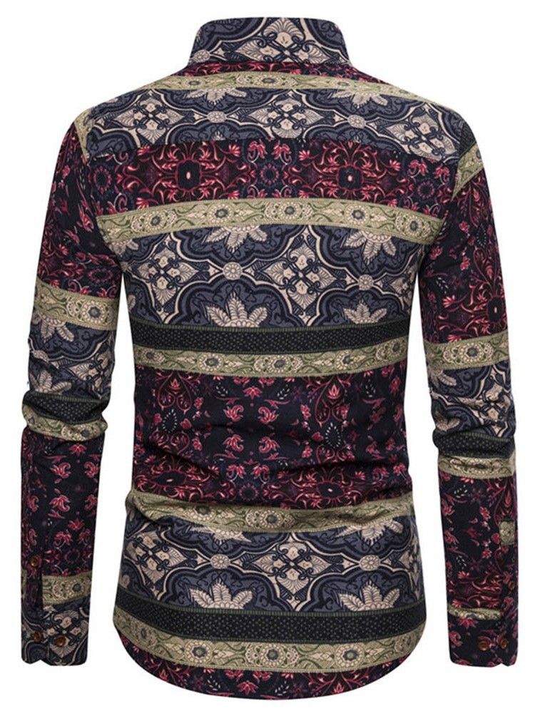 Blommönster Lapel Enkelknäppt Slim Shirt För Män