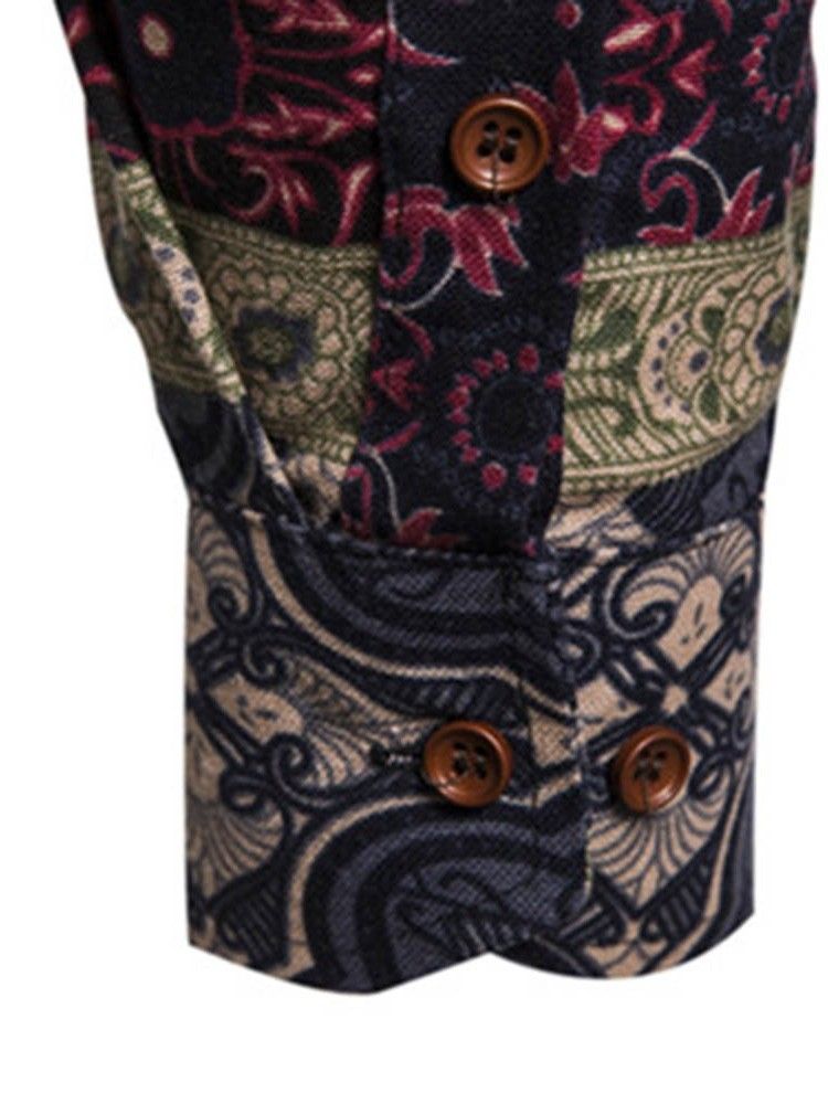Blommönster Lapel Enkelknäppt Slim Shirt För Män