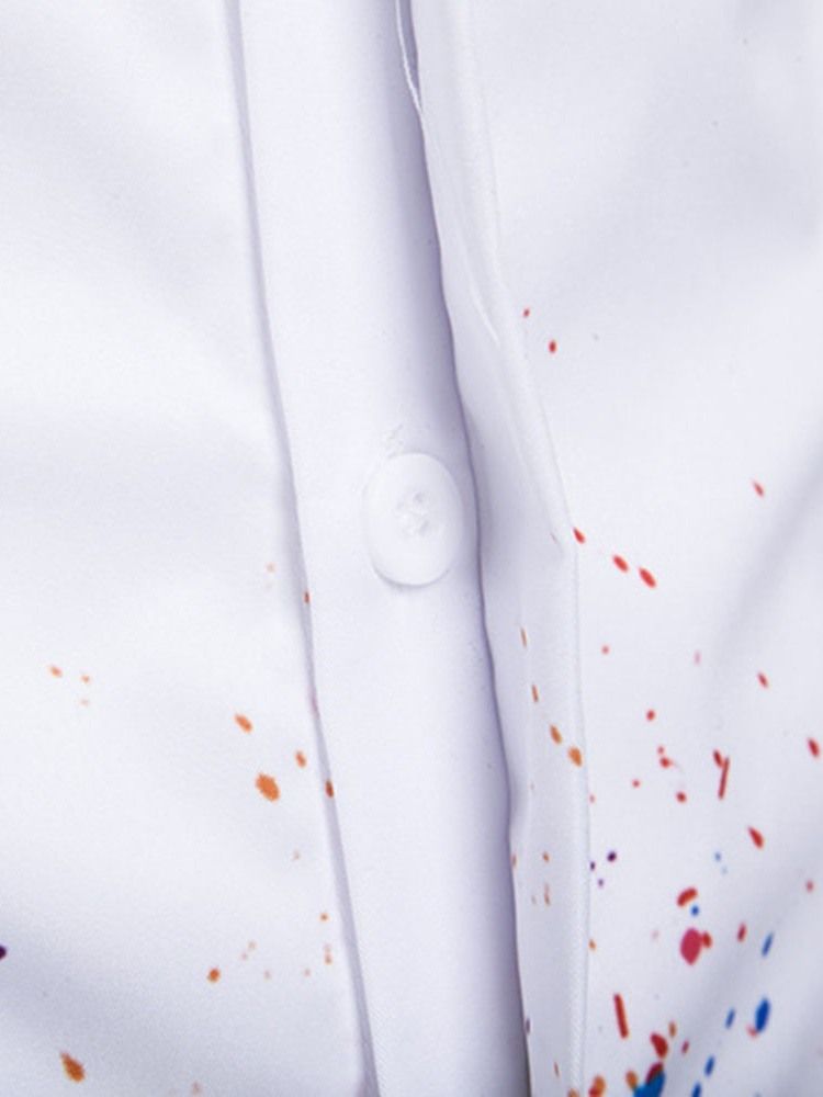 Blommönster Lapel Fall För Män Slim Enkelknäppt Skjorta