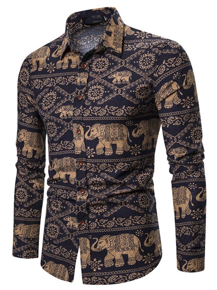 Blommönster Lapel Spring Slim Skjorta För Män