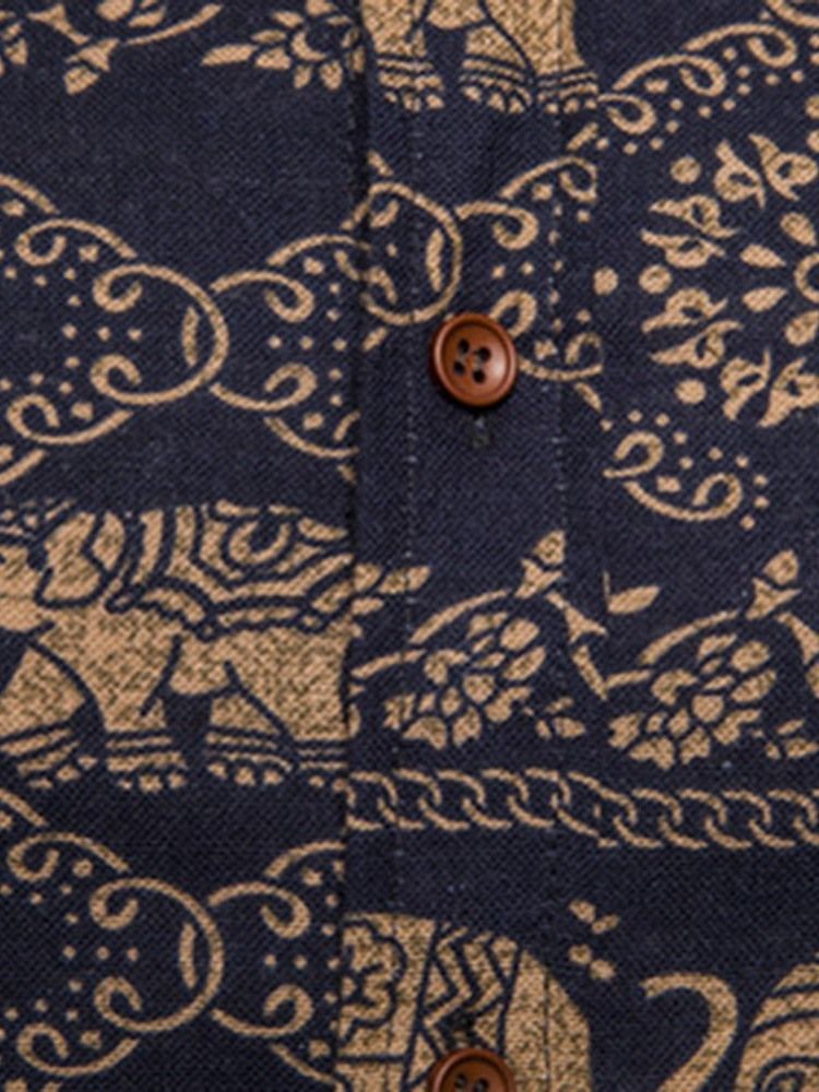 Blommönster Lapel Spring Slim Skjorta För Män