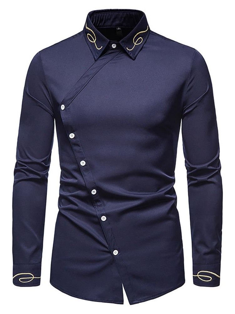 Broderi Vintage Lapel Slim Spring Shirt För Män