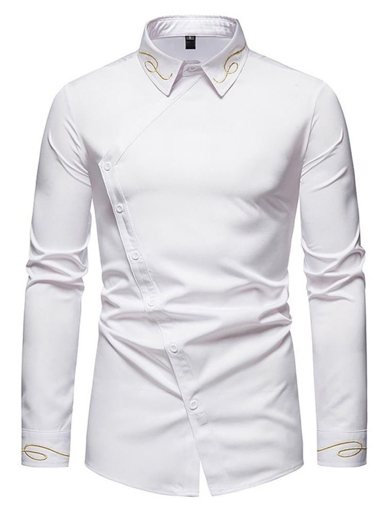 Broderi Vintage Lapel Slim Spring Shirt För Män