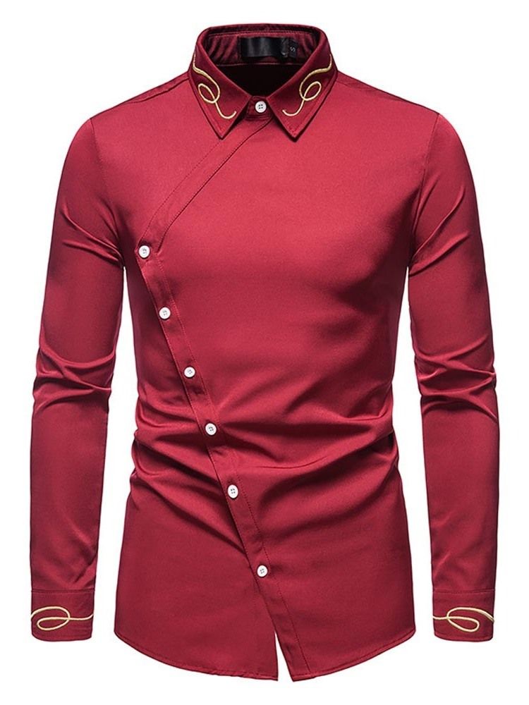 Broderi Vintage Lapel Slim Spring Shirt För Män