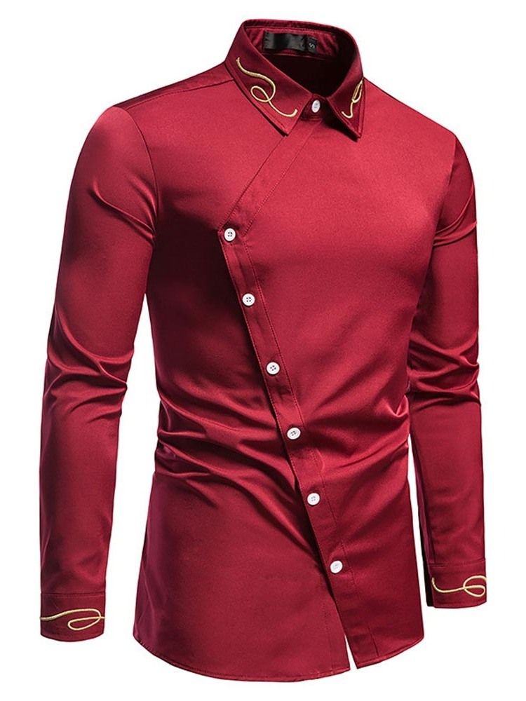 Broderi Vintage Lapel Slim Spring Shirt För Män