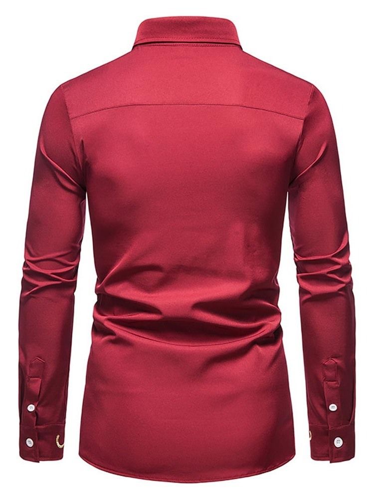 Broderi Vintage Lapel Slim Spring Shirt För Män