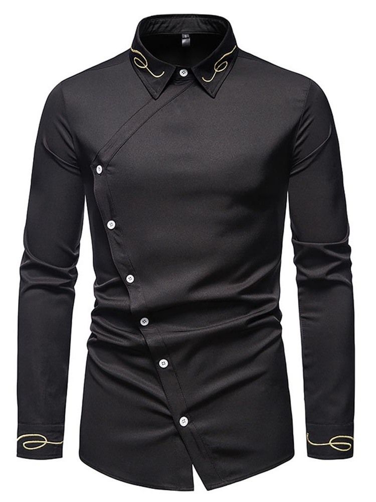 Broderi Vintage Lapel Slim Spring Shirt För Män