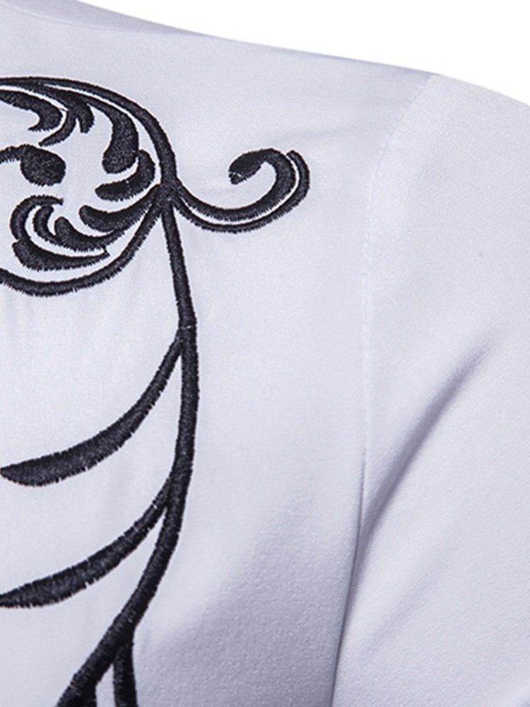 Broderitryckta Slim Button Up Mäns Fritidsskjortor