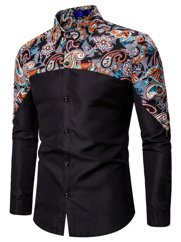 Button Blommig Casual Enkelknäppt Slimmad Skjorta För Män