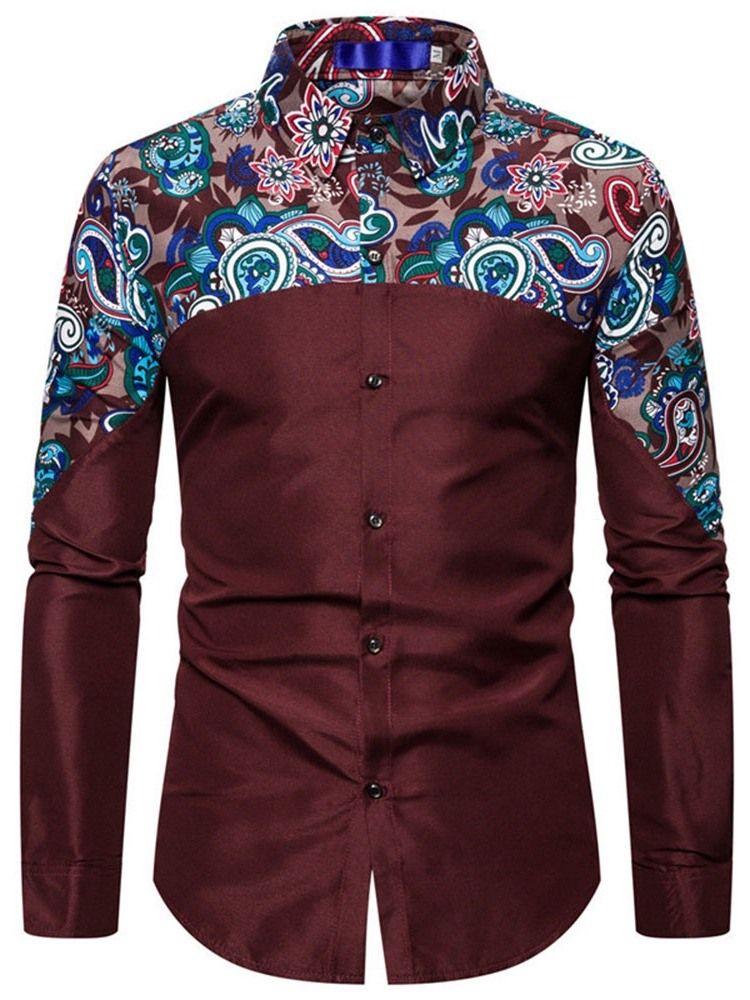 Button Blommig Casual Enkelknäppt Slimmad Skjorta För Män