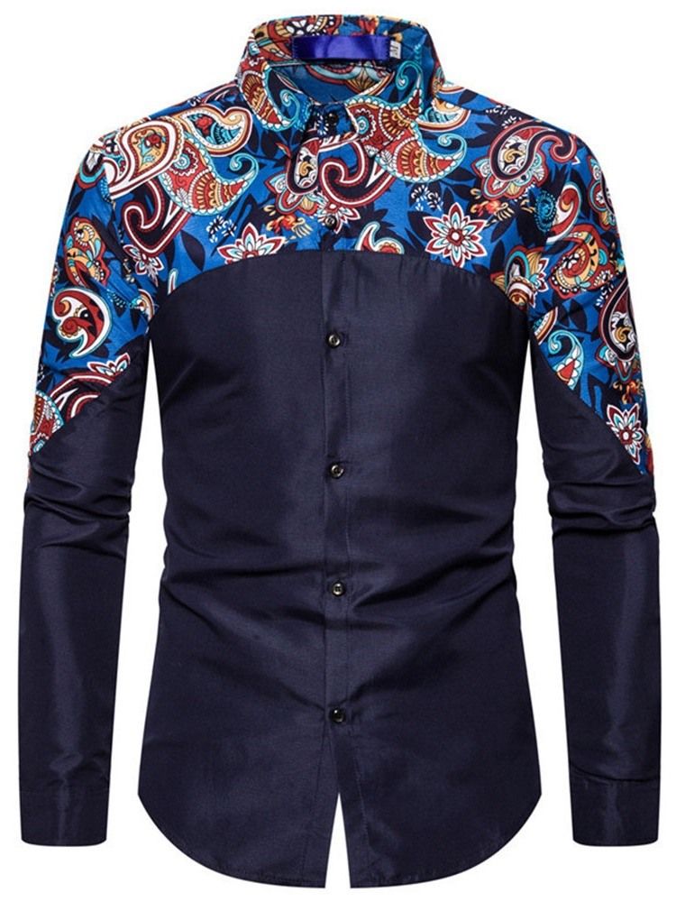 Button Blommig Casual Enkelknäppt Slimmad Skjorta För Män